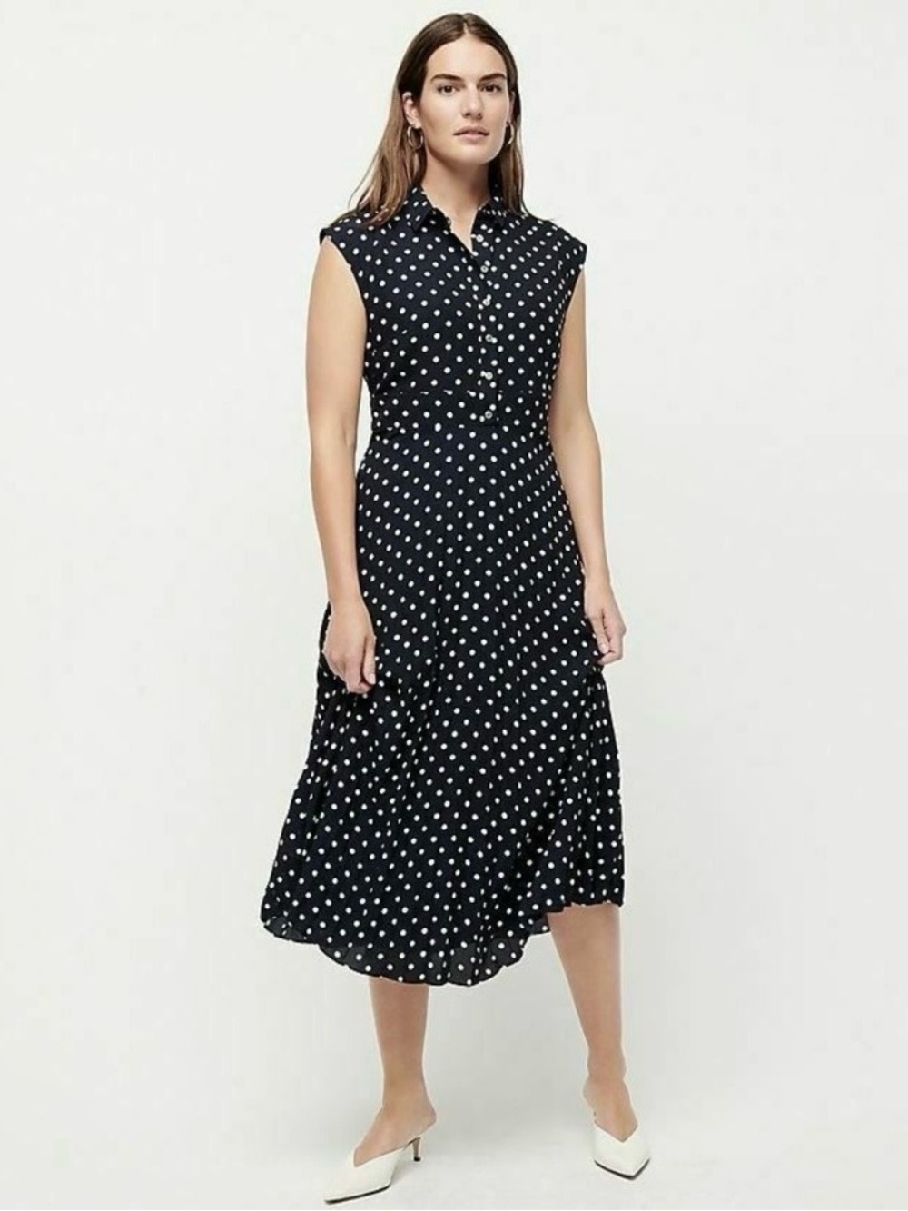 J. Crew | Polka Dot Pleated Midi Shirtdress